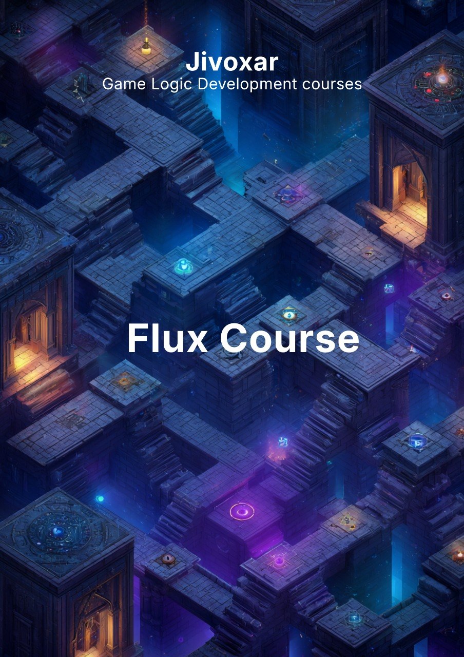 Game-like maze with glowing elements and Jivoxar branding for game logic development courses.