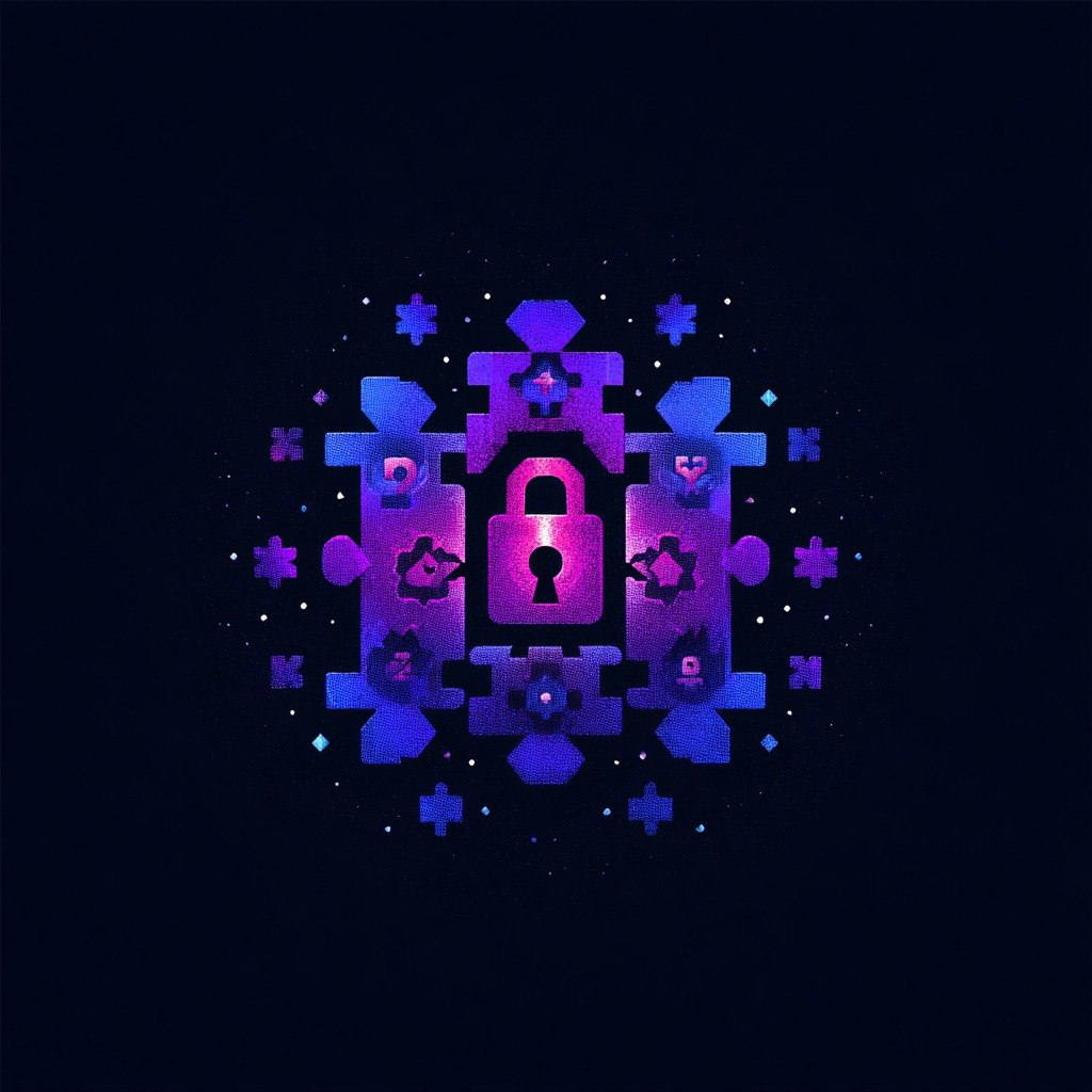 Colorful geometric design with a lock symbol on a dark background
