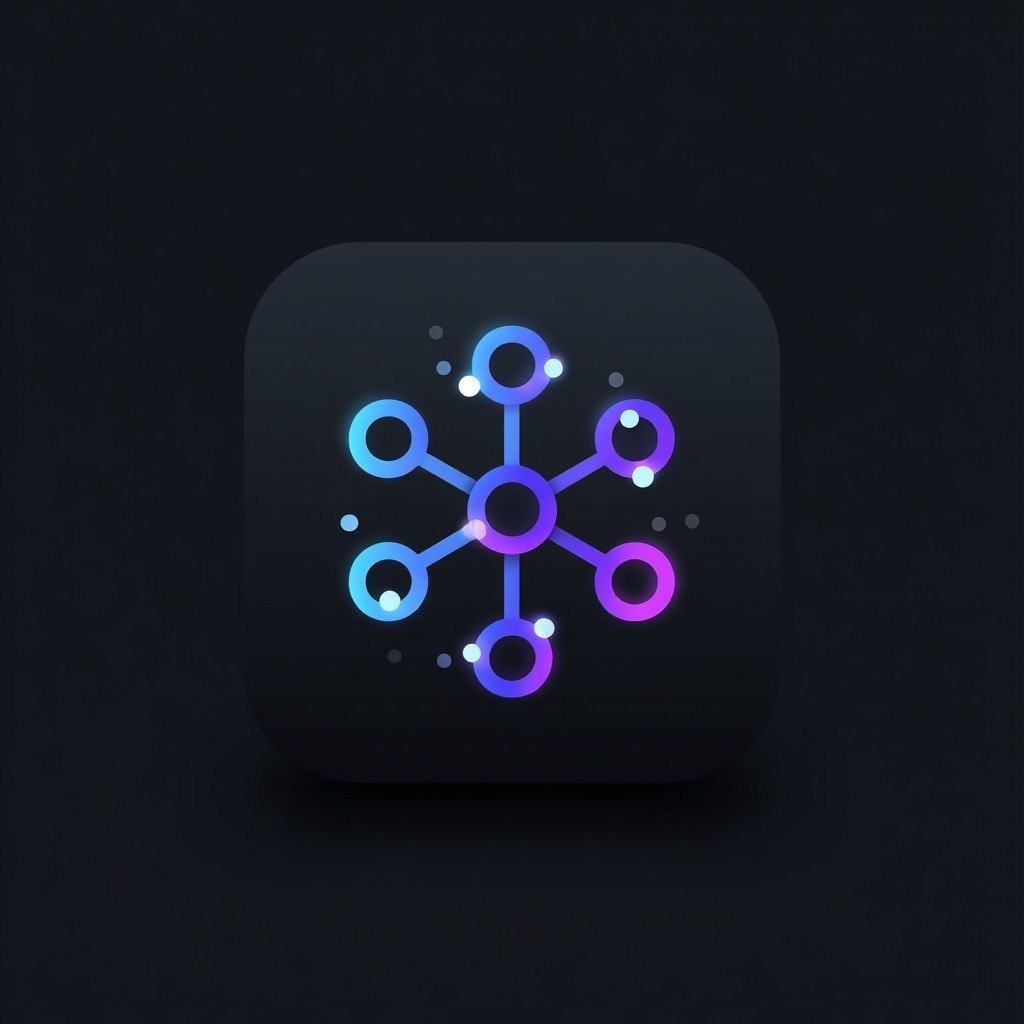 Colorful network or molecular structure icon on a dark background