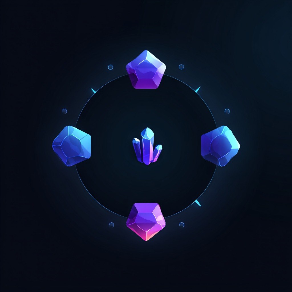 Geometric crystal-like shapes on a dark background