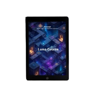 Tablet displaying a Luma Course app interface on a white background